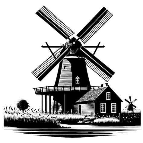 Premium Vector A Black And White Image Of A Windmill With The Words