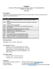 Syllabus 2018 Docx Syllabus Systems Bioengineering I SBE 1 Part 2