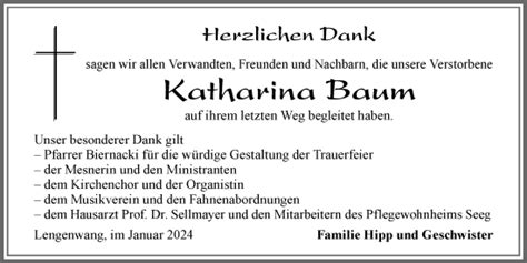 Traueranzeigen Von Katharina Baum Allgäuer Zeitung