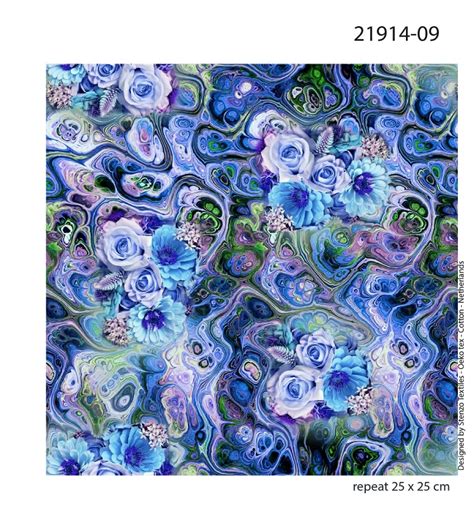 Stenzo Jersey Stoff Flower Pouring Blau Qualit T Mit Ko Tex