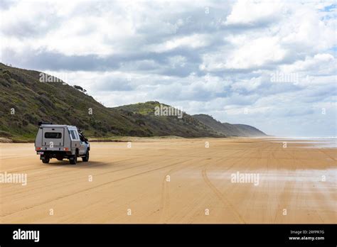 Fraser Island K Gari Mile Beach With Wd X Vehicle Driving On The