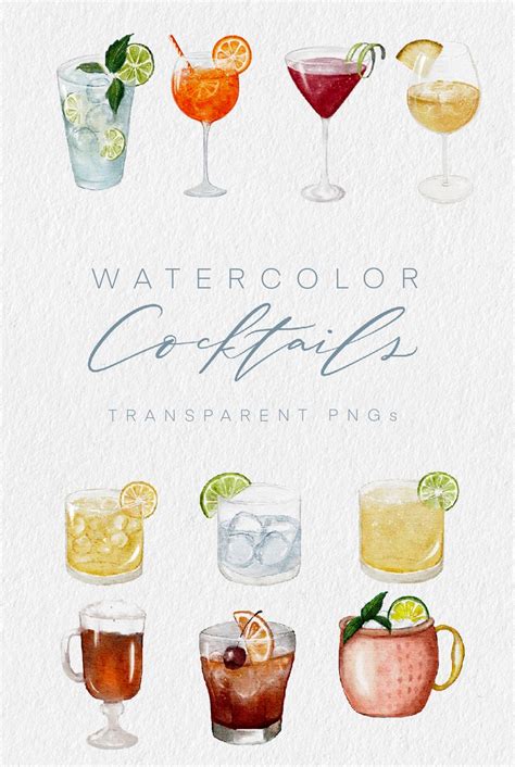 Watercolor Cocktails Watercolor Drink Images Aperol Spritz Etsy