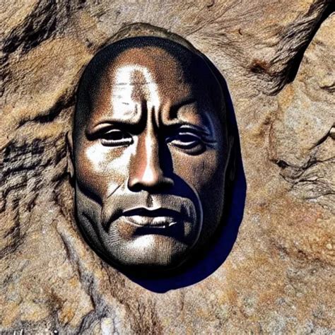 A Portrait Of Dwayne Johnson Carved Into Rock Stable Diffusion