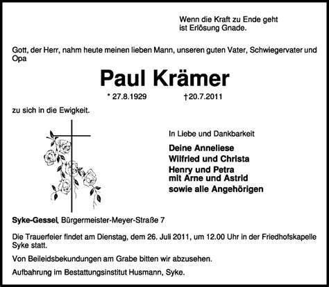 Traueranzeigen Von Paul Kremer Trauer Kreiszeitung De