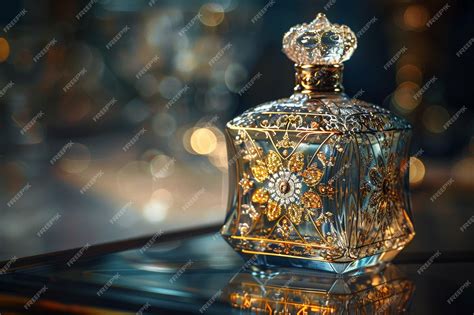 Premium Photo A Gold Colored Perfume Bottle With A Gold Flower Design