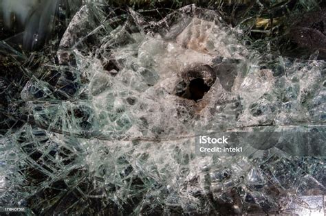 Bullet Hole In Armorpiercing Glass Armor Piercing Glass Of Damaged Military Infantry Fighting