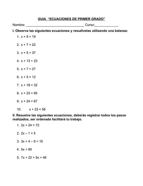 Guia Trabajando Ecuaciones Sexto Basico Unidad 2 Profe Social