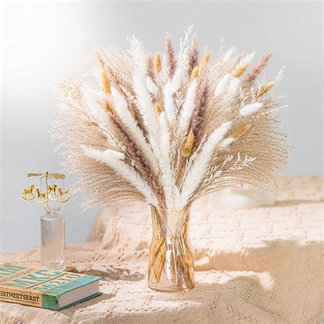 93PCS Natural Pampas Grass Mix Bouquet | Dried Pampas Bouquet for ...