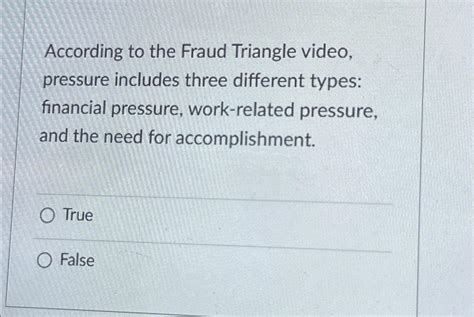 Solved According to the Fraud Triangle video, pressure | Chegg.com