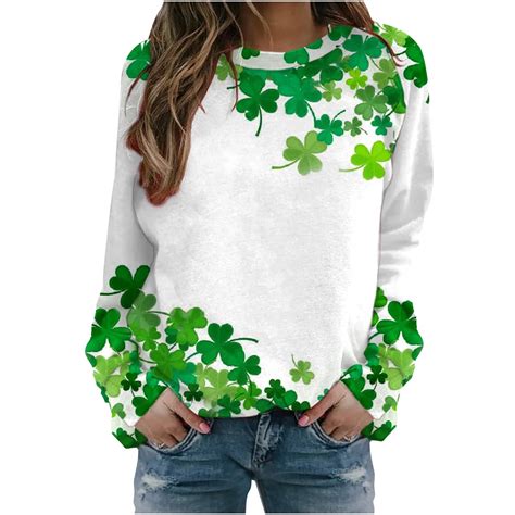 Besolor St Patricks Day Sweatshirt Women Long Sleeve Shamrock St