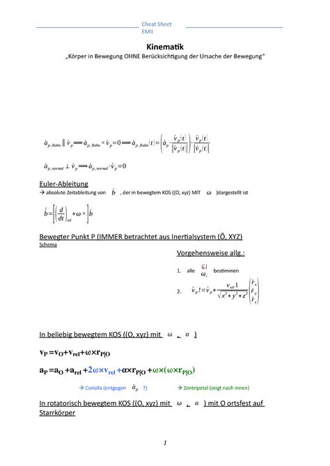 Cheatsheet Emii Zusammenfassung Engineering Mechanics Mse Mw