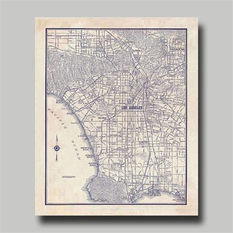 Los Angeles Map Vintage Etsy