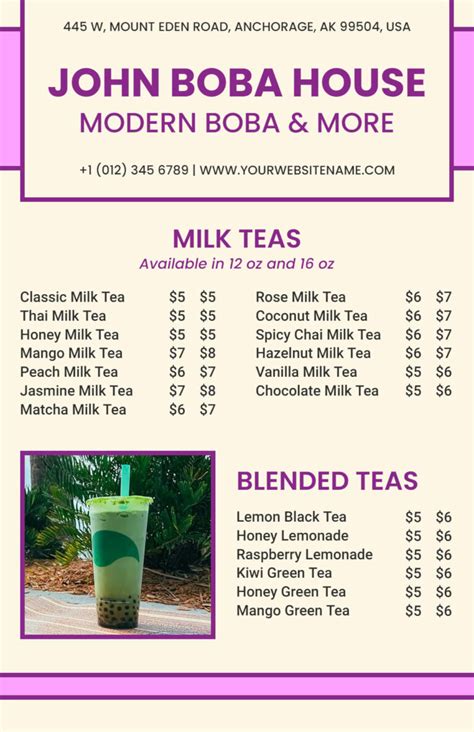 Free Customizable Boba Menu Templates