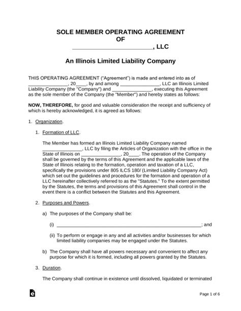 Free Illinois Llc Operating Agreements Pdf Word Eforms