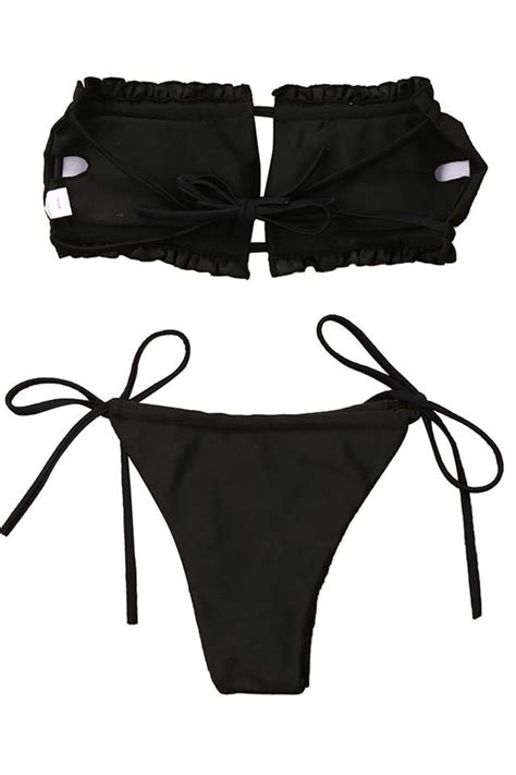 Costum De Baie Bikini Si Sutien Bandou Brazilian Straps Fashion Negru