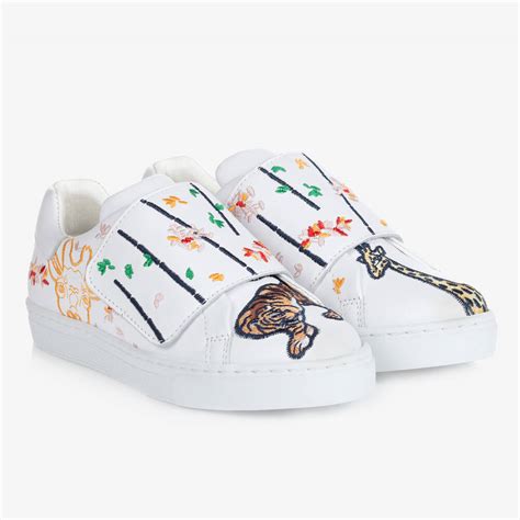 KENZO KIDS - Girls White Leather Velcro Trainers | Childrensalon Outlet