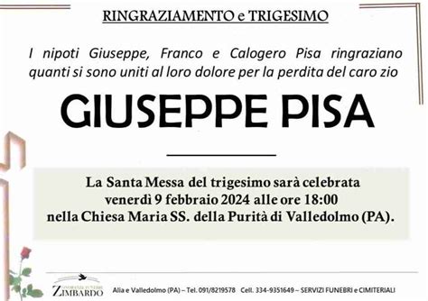 Funerali E Annunci Funebri A Valledolmo Giuseppe Pisa Funer