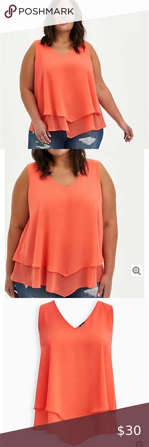 Torrid Double Layer Tank Chiffon Coral Nwt Layering Tanks Clothes