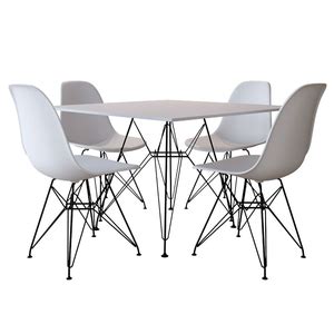 Mesa De Jantar Eames Eiffel Quadrada Branca 90cm 4 Cadeiras Brancas