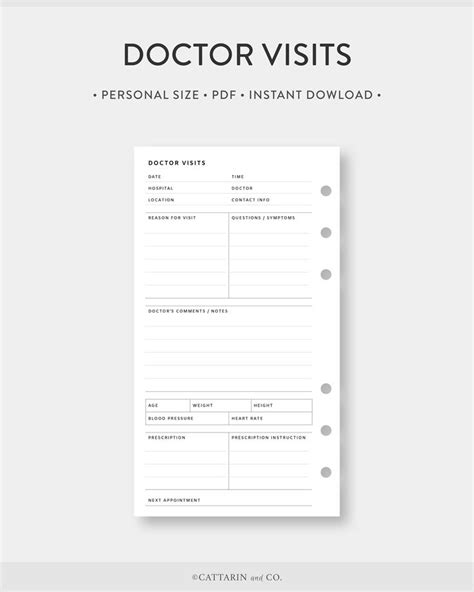 Personal Doctor Visits Printable Doctor Visit Log Medical Appointment