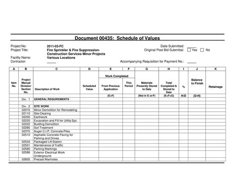 Free Printable Schedule Of Values Templates [PDF, Excel] Construction