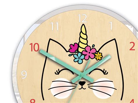 Cute Cat Childrens Wall Clock Kids Clock Personalized Etsy