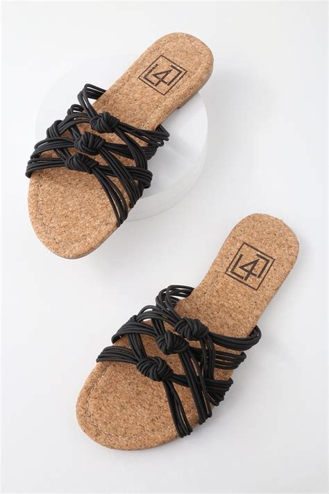 Lfl Ink Black Slide Sandals Knotted Slide Sandals Lulus