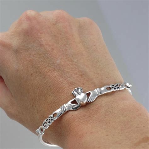 Sterling Silver Irish Claddagh Celtic Knot Bangle Bracelet