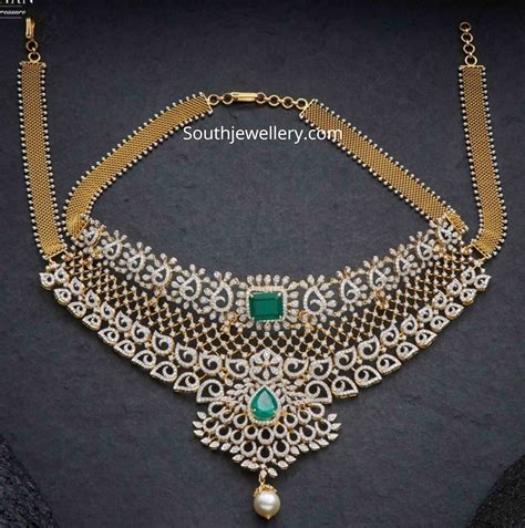 Detachable Diamond Emerald Choker Indian Jewellery Designs