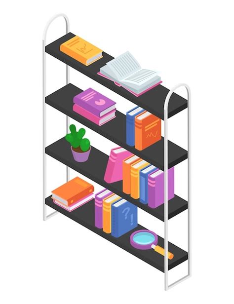 Premium Vector Modern Isometric Bookshelf With Colorful Books And