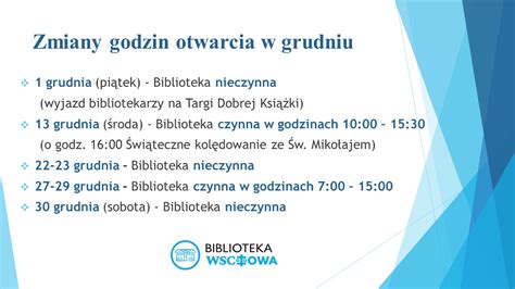 Zmiany Godzin Otwarcia Biblioteki Biblioteka Publiczna