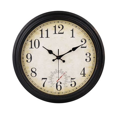 Outdoor Clock Inch Large Wall Clocks Waterproof With Thermometer For