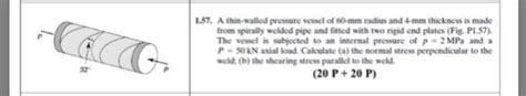 Solved し57 A thin walled pressure vessel of 60mm radius and Chegg