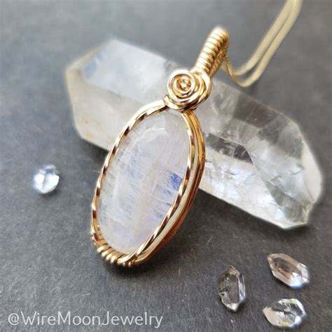 Handmade Wire Wrapped Gold Moonstone Pendant Moon Jewelry Wire