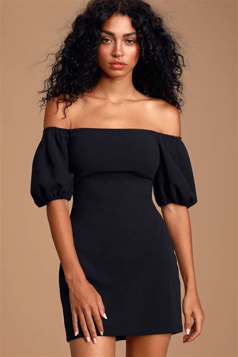 Cute Black Dress Off The Shoulder Dress Puff Sleeve Dress Lulus