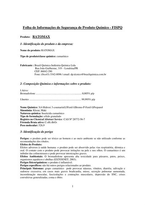 PDF Folha de Informações de Segurança de Produto Químico FISPQ