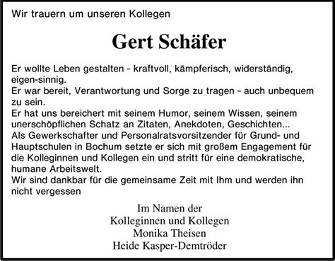 Traueranzeigen von Gert Schäfer Trauer in NRW de