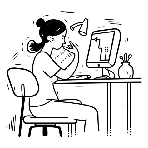 Premium Vector Woman Working At The Computer In A Flat Style