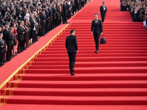 Premium AI Image Celebrities Walk On A Red Carpet On Stairs For