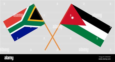 Crossed Flags Of Jordan And The Rsa Official Colors Correct Proportion Vector Illustration