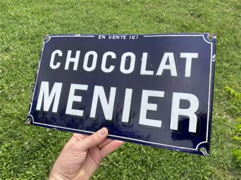 Rare Plaque Maill E Publicitaire Chocolat Menier Bleu Cobalt No Tole