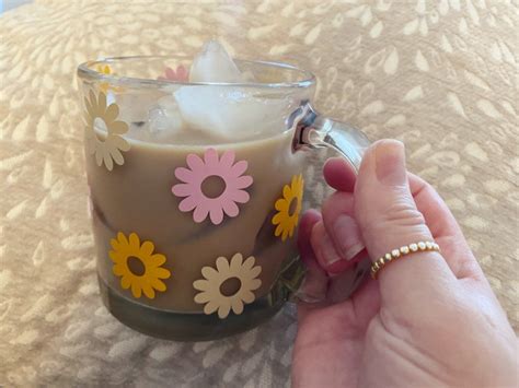 13 Oz Clear Glass Coffee Mug Floral Daisy Glass Coffee Mug Etsy