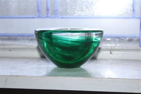 Kosta Boda Green Swirl Votive Candle Holder Vintage Glass