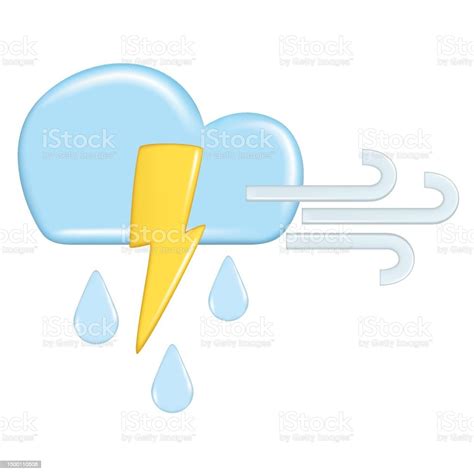 일기 예보 요소 아이콘 기호 기상학의 현실적인 3d 디자인 장식적인 귀여운 3d 황금빛 번개와 푸른 구름 비 바람 흰색 배경에