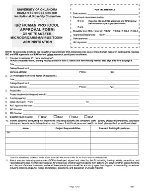 Fillable Online Ouhsc Ibc Human Protocol Approval Form University Of