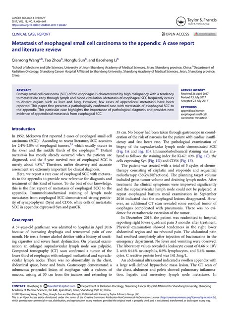 Pdf Metastasis Of Esophageal Small Cell Carcinoma To The Appendix A