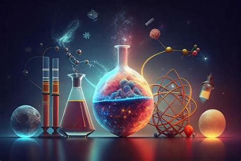 Science background illustration, scientific design. Flasks, glass and ...