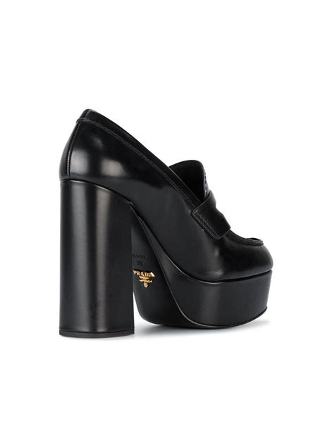 Prada Leather Platform Loafer Pumps In Black Lyst