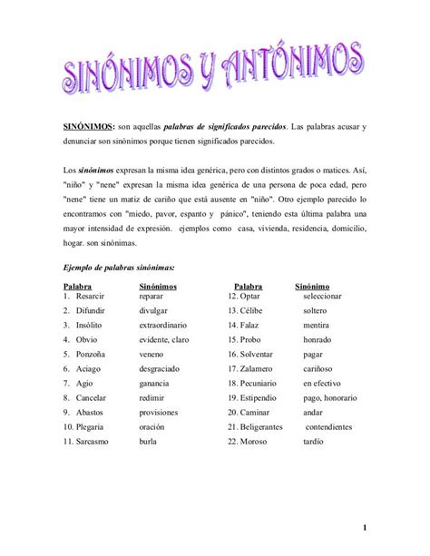 10 Ejemplos De Sinonimos