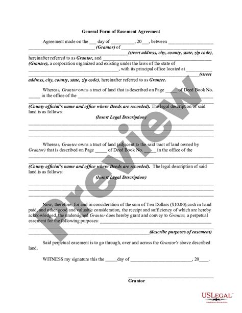 General Form Of Easement Agreement Easement Agreement Contract Us Legal Forms